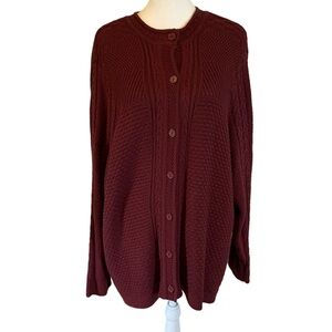Blair Women's Burgundy Cable Knit Button- Up Sweater. Size XL.